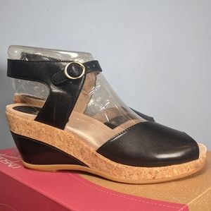 Dansko Charlotte Wedge Sandals Black Cork comfort